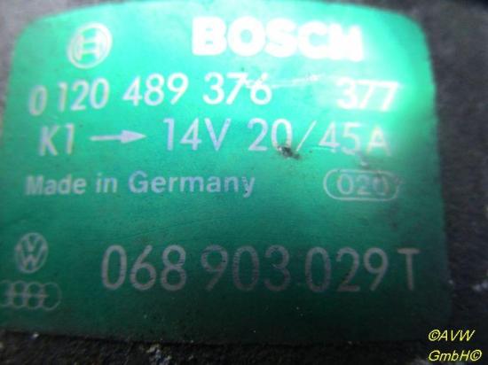 Lichtmaschine Generator 45A VW GOLF II (19E, 1G1) 1.3 40 KW 0120489376 068903029T Bild Lichtmaschine Generator 45A VW GOLF II (19E, 1G1) 1.3 40 KW 0120489376 068903029T