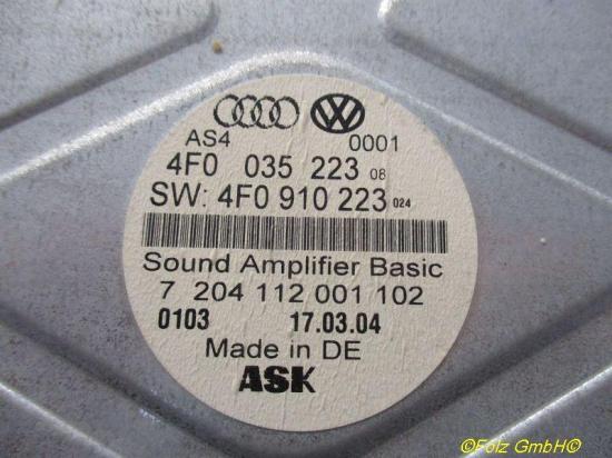 Audio-Verstärker Verstärker Sound Amplifier Basic AUDI A6 (4F2, C6) 3.0 TDI QUATTRO 165 KW 4F0035223 4F0910223 7204112001102 Bild Audio-Verstärker Verstärker Sound Amplifier Basic AUDI A6 (4F2, C6) 3.0 TDI QUATTRO 165 KW 4F0035223 4F0910223 7204112001102