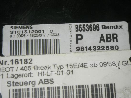 ABS Steuergerät PEUGEOT 405 II Break (4E) 1.9 TD 9614322580 Bild ABS Steuergerät PEUGEOT 405 II Break (4E) 1.9 TD 9614322580