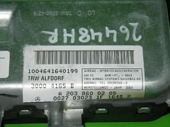 Airbageinheit Seite hinten rechts MERCEDES-BENZ E-KLASSE (W211) E 240 (211.061) A2038600205 Bild Airbageinheit Seite hinten rechts MERCEDES-BENZ E-KLASSE (W211) E 240 (211.061) A2038600205