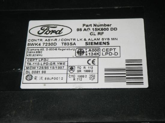 Steuergerät Alarmanlage FORD FOCUS Turnier (DNW) 1.8 Turbo DI / TDDi 98AG15K600DD Bild Steuergerät Alarmanlage FORD FOCUS Turnier (DNW) 1.8 Turbo DI / TDDi 98AG15K600DD