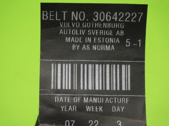 Sicherheitsgurt hinten rechts VOLVO C30 D5 Bild Sicherheitsgurt hinten rechts VOLVO C30 D5