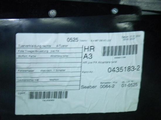 T?rverkleidung hinten rechts AUDI (NSU) A3 (8L1) 1.6 8L4867304J Bild T?rverkleidung hinten rechts AUDI (NSU) A3 (8L1) 1.6 8L4867304J