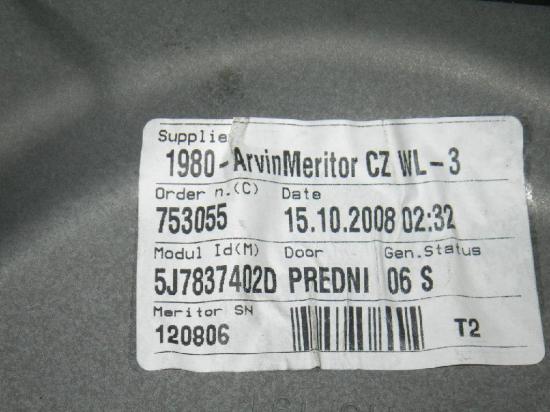 Fensterheber Tür vorne rechts SKODA ROOMSTER (5J) 1.6 5J7837402D Bild Fensterheber Tür vorne rechts SKODA ROOMSTER (5J) 1.6 5J7837402D