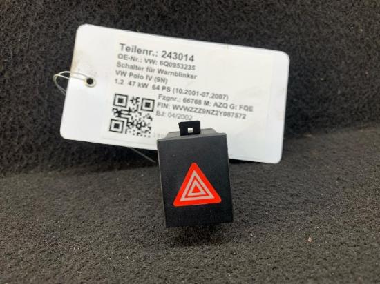 Schalter für Warnblinker VW Polo IV (9N, 9A) 6Q0953235 FKZ Bild Schalter für Warnblinker VW Polo IV (9N, 9A) 6Q0953235 FKZ