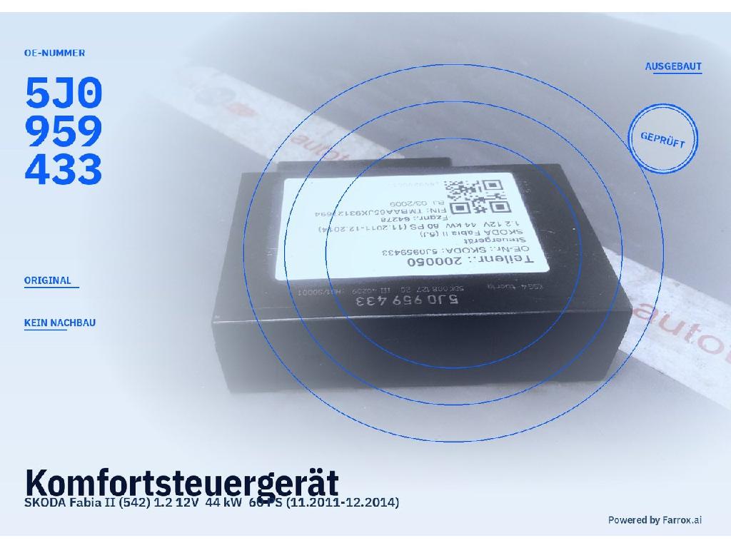 Komfortsteuergerät SKODA Fabia II (5J)5J0959433 5J0959433