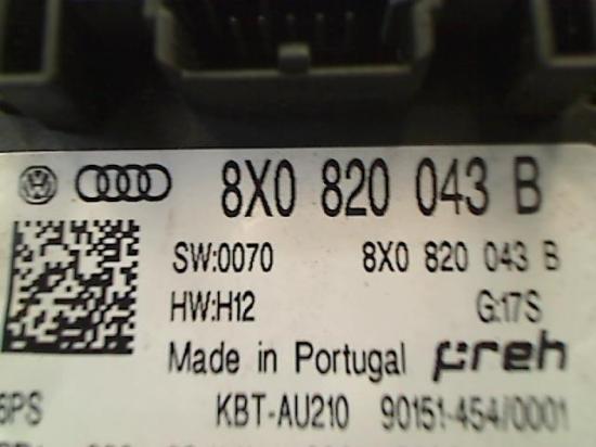 Bedienung Klimacontrolle 8X0820043B Audi A1 (8X1/8XK) Schrägheck 3-drs 1.4 TFSI 16V 122 (CAXA) 2012-01 Bild Bedienung Klimacontrolle 8X0820043B Audi A1 (8X1/8XK) Schrägheck 3-drs 1.4 TFSI 16V 122 (CAXA) 2012-01