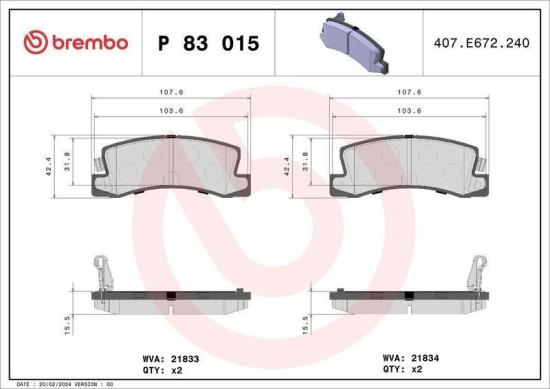 BREMBO Bremsbelagsatz, Scheibenbremse P 83 015 + Bremsscheibe 08.5625.10 Bild BREMBO Bremsbelagsatz, Scheibenbremse P 83 015 + Bremsscheibe 08.5625.10