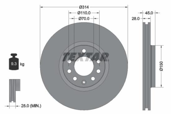 TEXTAR Bremsscheibe 92118803 + Bremsbelagsatz, Scheibenbremse 2340404 Bild TEXTAR Bremsscheibe 92118803 + Bremsbelagsatz, Scheibenbremse 2340404