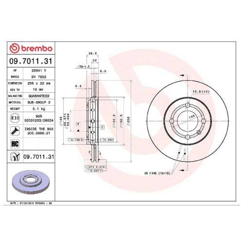 BREMBO Bremsbelagsatz, Scheibenbremse P 85 041 + Bremsscheibe 09.7011.31 Bild BREMBO Bremsbelagsatz, Scheibenbremse P 85 041 + Bremsscheibe 09.7011.31