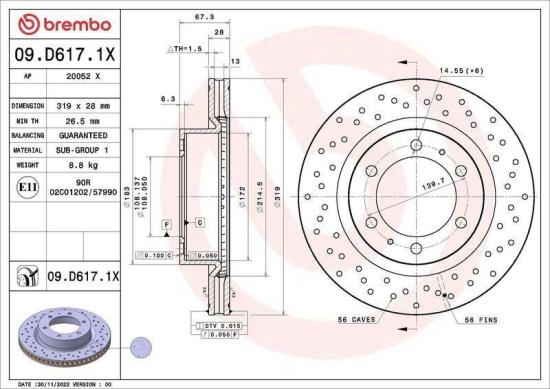 BREMBO Bremsbelagsatz, Scheibenbremse P 83 102X + Bremsscheibe 09.D617.1X Bild BREMBO Bremsbelagsatz, Scheibenbremse P 83 102X + Bremsscheibe 09.D617.1X