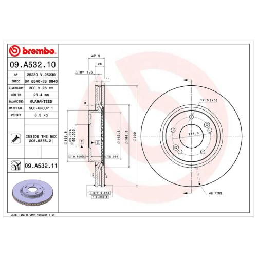 BREMBO Bremsscheibe 09.A532.11 + Bremsbelagsatz, Scheibenbremse P 30 066 Bild BREMBO Bremsscheibe 09.A532.11 + Bremsbelagsatz, Scheibenbremse P 30 066