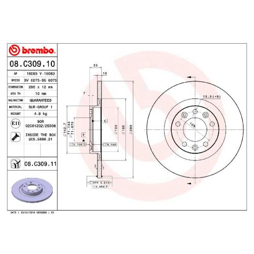 BREMBO Bremsscheibe 08.C309.11 + Bremsbelagsatz, Scheibenbremse P 61 124 Bild BREMBO Bremsscheibe 08.C309.11 + Bremsbelagsatz, Scheibenbremse P 61 124