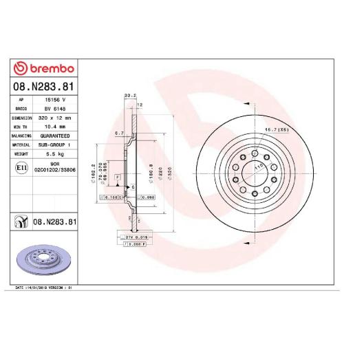 BREMBO Bremsbelagsatz, Scheibenbremse P 37 020 + Bremsscheibe 08.N283.81 Bild BREMBO Bremsbelagsatz, Scheibenbremse P 37 020 + Bremsscheibe 08.N283.81