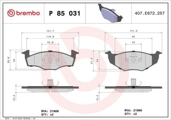 BREMBO Bremsscheibe 09.5166.11 + Bremsbelagsatz, Scheibenbremse P 85 031 Bild BREMBO Bremsscheibe 09.5166.11 + Bremsbelagsatz, Scheibenbremse P 85 031