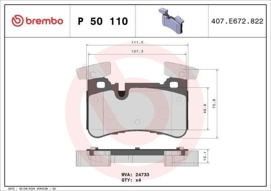 BREMBO Bremsbelagsatz, Scheibenbremse P 50 110 + Bremsscheibe 09.A822.11 + Warnkontakt, Bremsbelagverschleiß A 00 470 Bild BREMBO Bremsbelagsatz, Scheibenbremse P 50 110 + Bremsscheibe 09.A822.11 + Warnkontakt, Bremsbelagverschleiß A 00 470