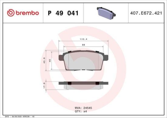 BREMBO Bremsbelagsatz, Scheibenbremse P 49 041 + Bremsscheibe 09.B541.11 Bild BREMBO Bremsbelagsatz, Scheibenbremse P 49 041 + Bremsscheibe 09.B541.11