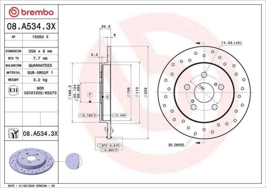 BREMBO Bremsbelagsatz, Scheibenbremse P 83 133 + Bremsscheibe 08.A534.3X Bild BREMBO Bremsbelagsatz, Scheibenbremse P 83 133 + Bremsscheibe 08.A534.3X