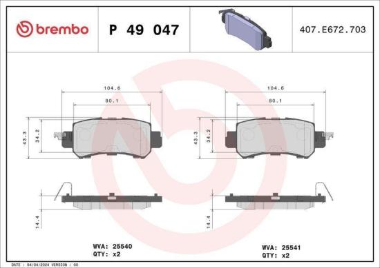 BREMBO Bremsbelagsatz, Scheibenbremse P 49 047 + Bremsscheibe 08.D222.11 Bild BREMBO Bremsbelagsatz, Scheibenbremse P 49 047 + Bremsscheibe 08.D222.11