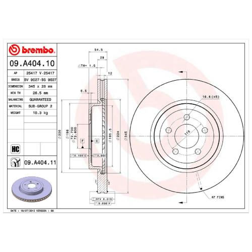 BREMBO Bremsscheibe 09.A404.11 + Bremsbelagsatz, Scheibenbremse P 11 017 Bild BREMBO Bremsscheibe 09.A404.11 + Bremsbelagsatz, Scheibenbremse P 11 017