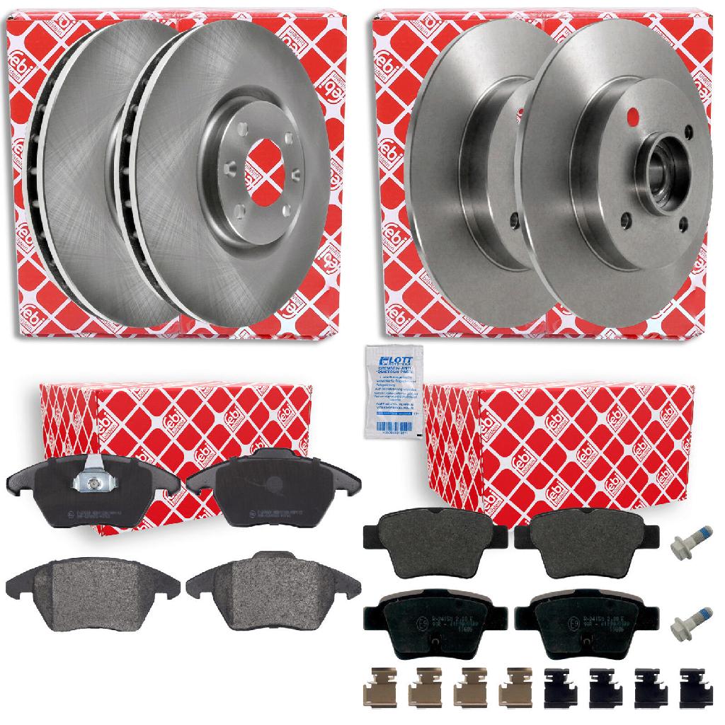 FEBI BILSTEIN Bremsbelagsatz, Scheibenbremse 16813 + Bremsbelagsatz, Scheibenbremse 16850 + Bremsscheibe 108680 + Bremsscheibe 32782