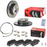 BREMBO Bremsscheibe 09.9750.1X + Bremsbelagsatz, Scheibenbremse P 06 034 + Warnkontakt, Bremsbelagverschleiß A 00 435