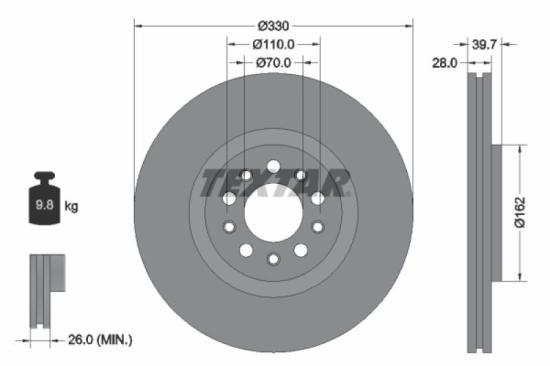 TEXTAR Bremsbelagsatz, Scheibenbremse 2518001 + Bremsscheibe 92220903 Bild TEXTAR Bremsbelagsatz, Scheibenbremse 2518001 + Bremsscheibe 92220903