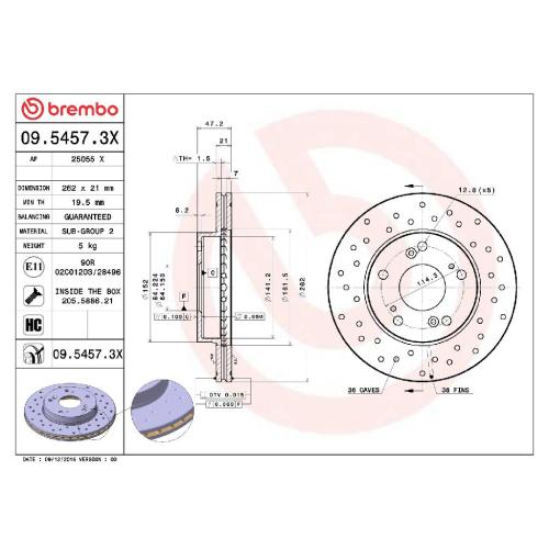 BREMBO Bremsscheibe 09.5457.3X + Bremsbelagsatz, Scheibenbremse P 28 050X Bild BREMBO Bremsscheibe 09.5457.3X + Bremsbelagsatz, Scheibenbremse P 28 050X
