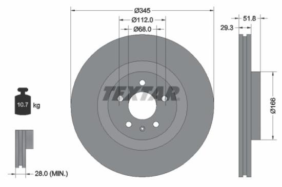 TEXTAR Bremsbelagsatz, Scheibenbremse 2440903 + Bremsscheibe 92160205 Bild TEXTAR Bremsbelagsatz, Scheibenbremse 2440903 + Bremsscheibe 92160205