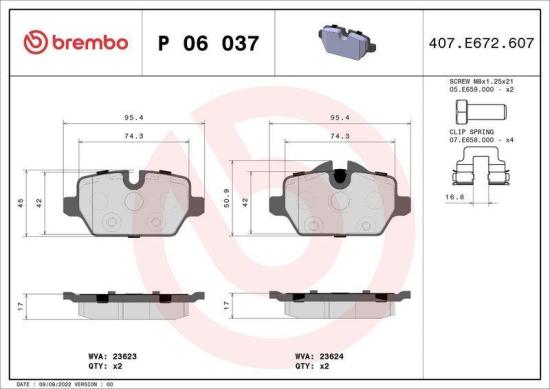 BREMBO Bremsscheibe 08.9787.11 + Bremsbelagsatz, Scheibenbremse P 06 037 Bild BREMBO Bremsscheibe 08.9787.11 + Bremsbelagsatz, Scheibenbremse P 06 037