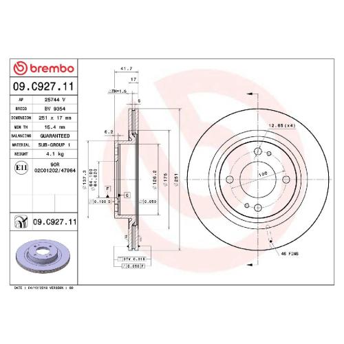BREMBO Bremsbelagsatz, Scheibenbremse P 16 011 + Bremsscheibe 09.C927.11 Bild BREMBO Bremsbelagsatz, Scheibenbremse P 16 011 + Bremsscheibe 09.C927.11