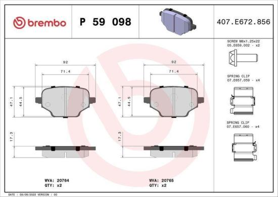 BREMBO Bremsbelagsatz, Scheibenbremse P 59 098 + Bremsscheibe 08.C308.11 Bild BREMBO Bremsbelagsatz, Scheibenbremse P 59 098 + Bremsscheibe 08.C308.11