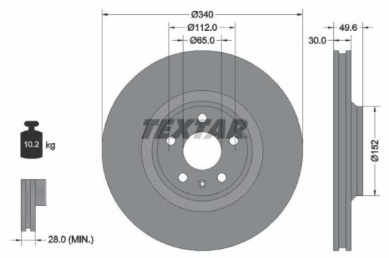 TEXTAR Bremsbelagsatz, Scheibenbremse 2391301 + Bremsscheibe 92160505 Bild TEXTAR Bremsbelagsatz, Scheibenbremse 2391301 + Bremsscheibe 92160505