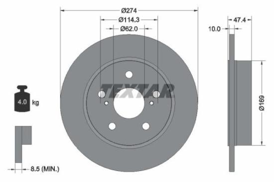 TEXTAR Bremsbelagsatz, Scheibenbremse 2615301 + Bremsscheibe 92321103 Bild TEXTAR Bremsbelagsatz, Scheibenbremse 2615301 + Bremsscheibe 92321103