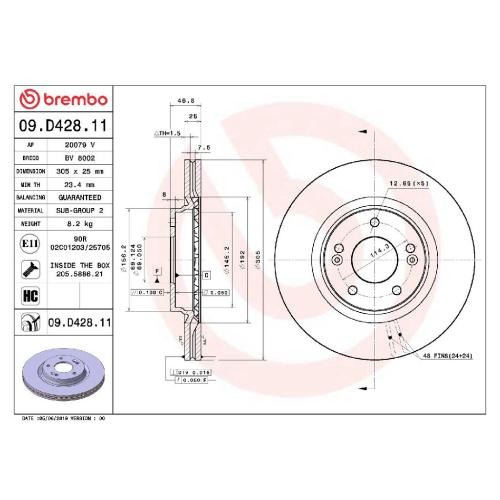 BREMBO Bremsbelagsatz, Scheibenbremse P 30 093 + Bremsscheibe 09.D428.11 Bild BREMBO Bremsbelagsatz, Scheibenbremse P 30 093 + Bremsscheibe 09.D428.11