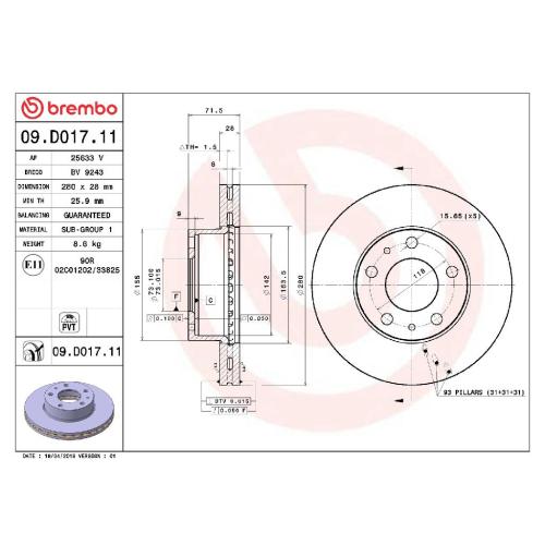 BREMBO Bremsscheibe 09.D017.11 + Bremsbelagsatz, Scheibenbremse P 23 144 Bild BREMBO Bremsscheibe 09.D017.11 + Bremsbelagsatz, Scheibenbremse P 23 144