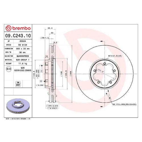 BREMBO Bremsscheibe 09.C243.10 + Bremsbelagsatz, Scheibenbremse P 24 152 Bild BREMBO Bremsscheibe 09.C243.10 + Bremsbelagsatz, Scheibenbremse P 24 152