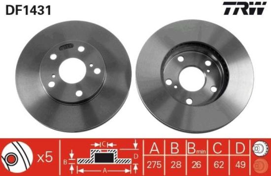 TRW Bremsbelagsatz, Scheibenbremse GDB3249 + Bremsbelagsatz, Scheibenbremse GDB3315 + Bremsscheibe DF1431 + Bremsscheibe DF4561 Bild TRW Bremsbelagsatz, Scheibenbremse GDB3249 + Bremsbelagsatz, Scheibenbremse GDB3315 + Bremsscheibe DF1431 + Bremsscheibe DF4561