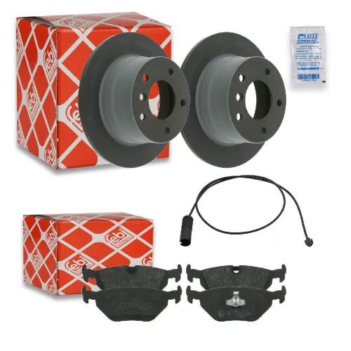 FEBI BILSTEIN Bremsscheibe 23555 + Warnkontakt, Bremsbelagverschleiß 08233 + Bremsbelagsatz, Scheibenbremse 16196 Bild FEBI BILSTEIN Bremsscheibe 23555 + Warnkontakt, Bremsbelagverschleiß 08233 + Bremsbelagsatz, Scheibenbremse 16196