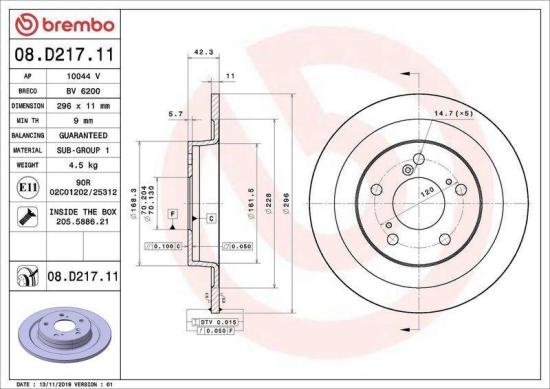 BREMBO Bremsscheibe 08.D217.11 + Bremsbelagsatz, Scheibenbremse P 28 070 Bild BREMBO Bremsscheibe 08.D217.11 + Bremsbelagsatz, Scheibenbremse P 28 070