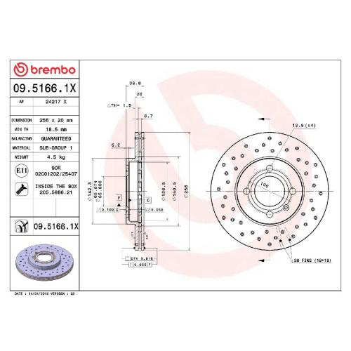 BREMBO Bremsbelagsatz, Scheibenbremse P 85 032 + Bremsscheibe 09.5166.1X Bild BREMBO Bremsbelagsatz, Scheibenbremse P 85 032 + Bremsscheibe 09.5166.1X