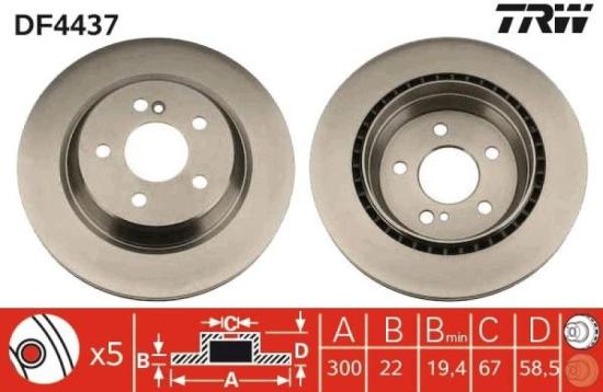 TRW Warnkontakt, Bremsbelagverschleiß GIC336 + Bremsscheibe DF4437 + Bremsbelagsatz, Scheibenbremse GDB1455 Bild TRW Warnkontakt, Bremsbelagverschleiß GIC336 + Bremsscheibe DF4437 + Bremsbelagsatz, Scheibenbremse GDB1455