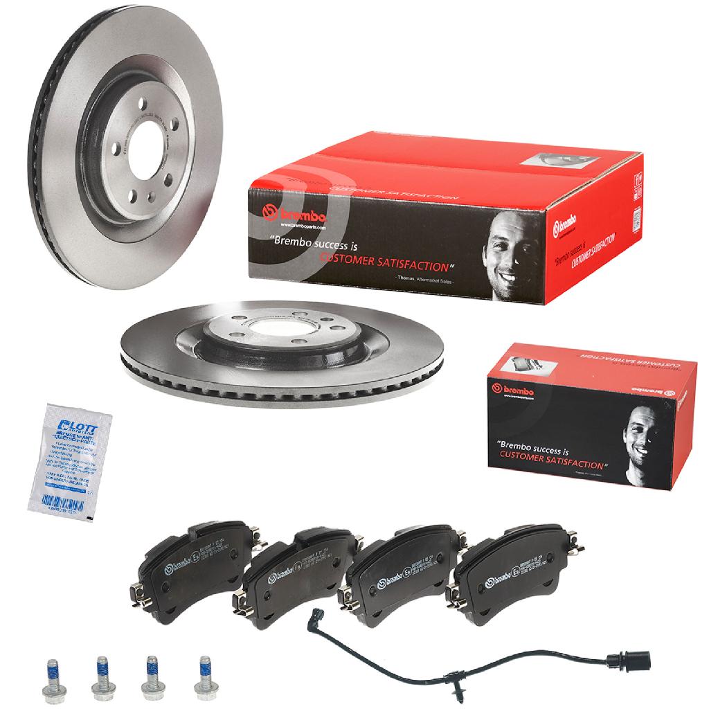 BREMBO Bremsscheibe 09.B969.11 + Bremsbelagsatz, Scheibenbremse P 85 154 + Warnkontakt, Bremsbelagverschleiß A 00 524