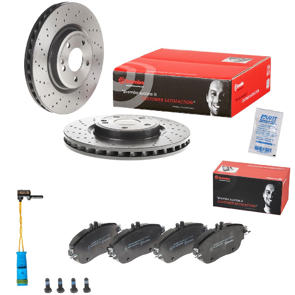 BREMBO Bremsscheibe 09.B807.51 + Bremsbelagsatz, Scheibenbremse P 50 093 + Warnkontakt, Bremsbelagverschleiß A 00 353