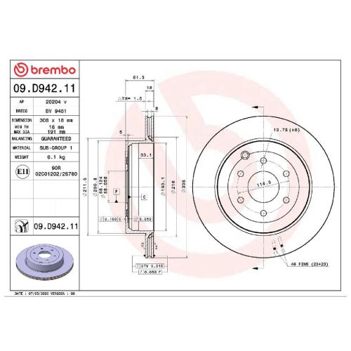 BREMBO Bremsbelagsatz, Scheibenbremse P 50 153 + Bremsscheibe 09.D942.11 Bild BREMBO Bremsbelagsatz, Scheibenbremse P 50 153 + Bremsscheibe 09.D942.11