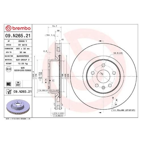 BREMBO Bremsbelagsatz, Scheibenbremse P 09 004 + Bremsscheibe 09.N265.21 Bild BREMBO Bremsbelagsatz, Scheibenbremse P 09 004 + Bremsscheibe 09.N265.21