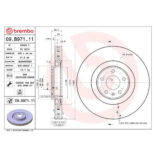 BREMBO Bremsscheibe 09.B971.11 + Bremsbelagsatz, Scheibenbremse P 85 127 Bild BREMBO Bremsscheibe 09.B971.11 + Bremsbelagsatz, Scheibenbremse P 85 127