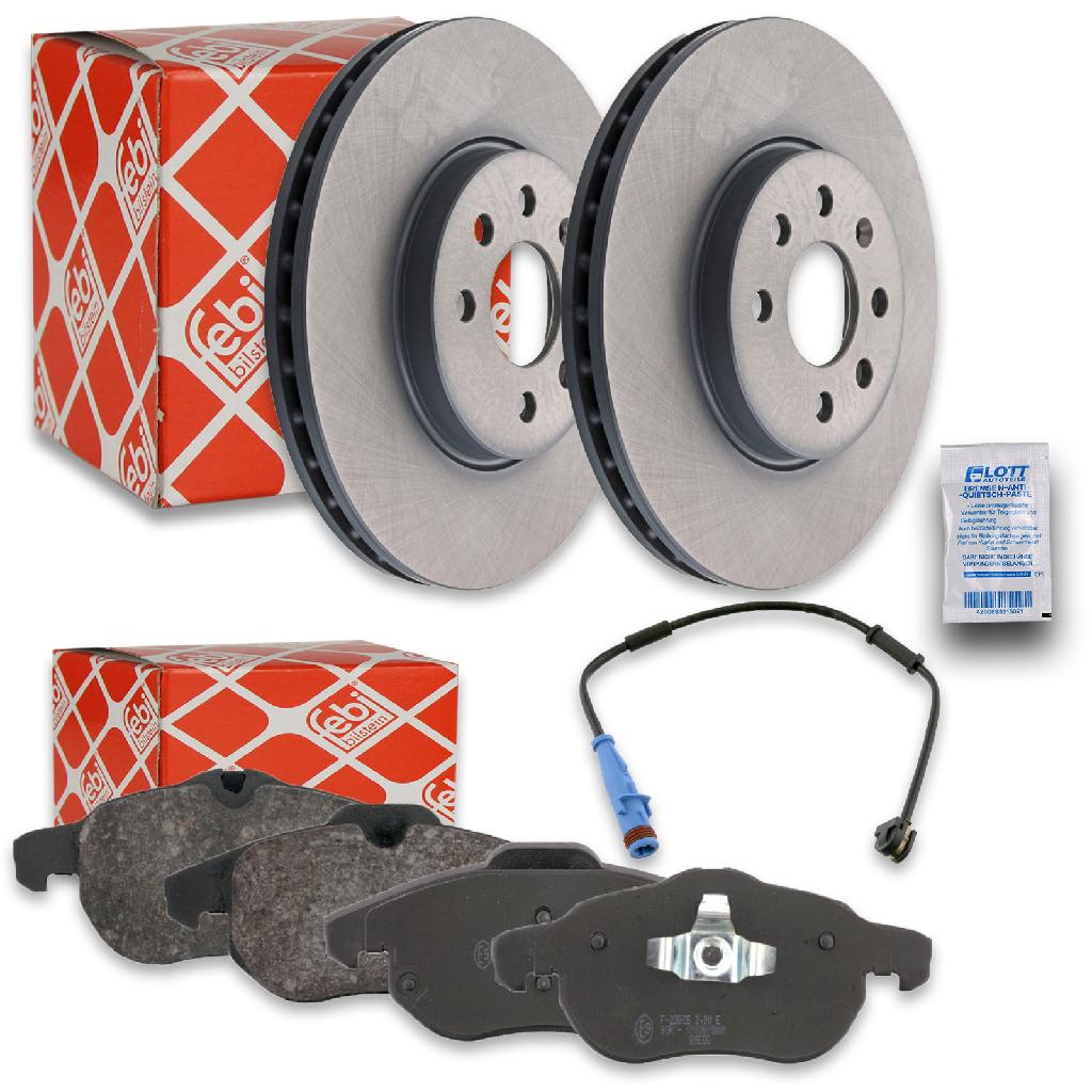 FEBI BILSTEIN Bremsbelagsatz, Scheibenbremse 16492 + Bremsscheibe 44123 + Warnkontakt, Bremsbelagverschleiß 27183