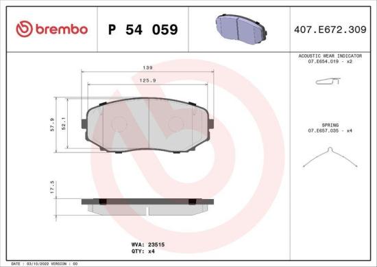 BREMBO Bremsscheibe 09.C177.11 + Bremsbelagsatz, Scheibenbremse P 54 059 Bild BREMBO Bremsscheibe 09.C177.11 + Bremsbelagsatz, Scheibenbremse P 54 059