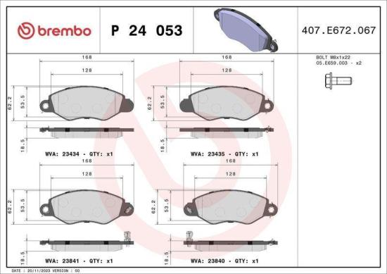 BREMBO Bremsscheibe 09.8960.10 + Bremsbelagsatz, Scheibenbremse P 24 053 Bild BREMBO Bremsscheibe 09.8960.10 + Bremsbelagsatz, Scheibenbremse P 24 053